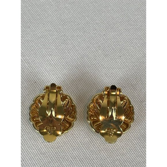 Vintage Clip On Gold Tone Basket Weave Earrings 80s 90s Rubbed - Picture 6 of 8